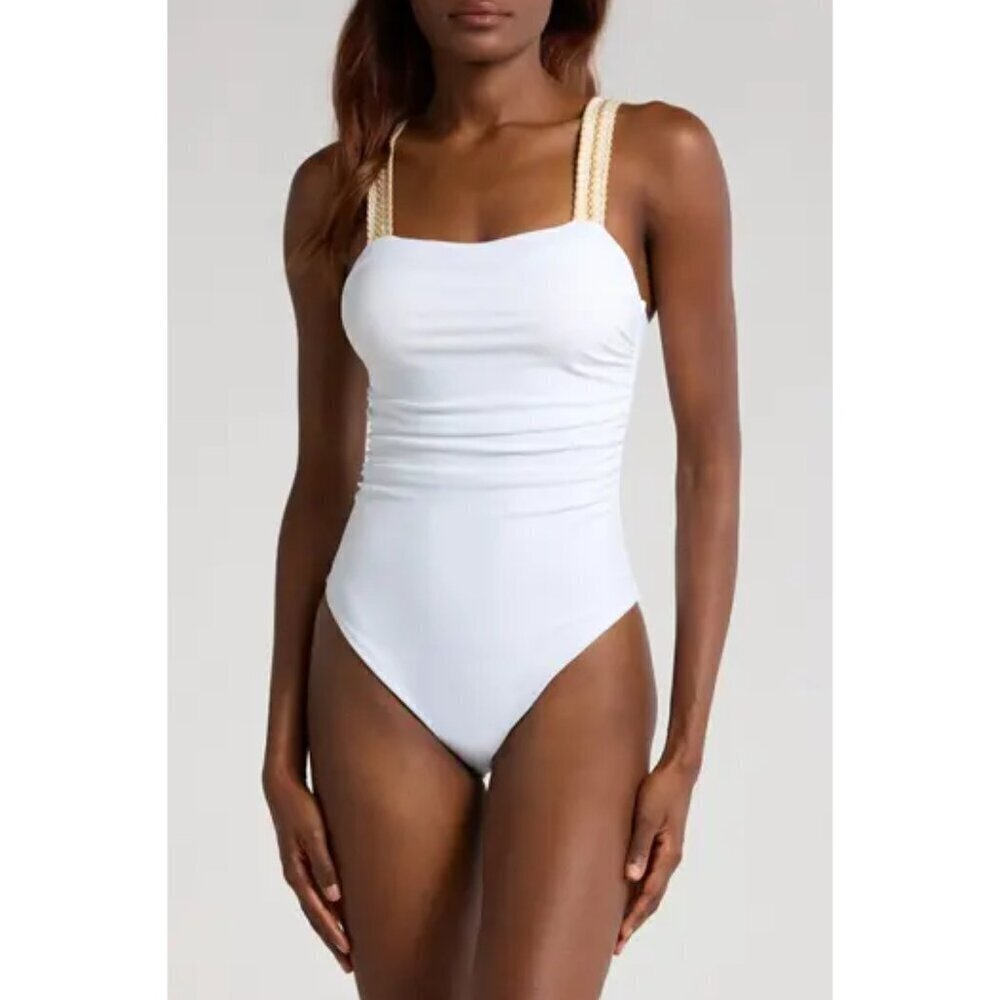 RAMY BROOK Myra One-Piece Swimsuit in White/Gold Size Small